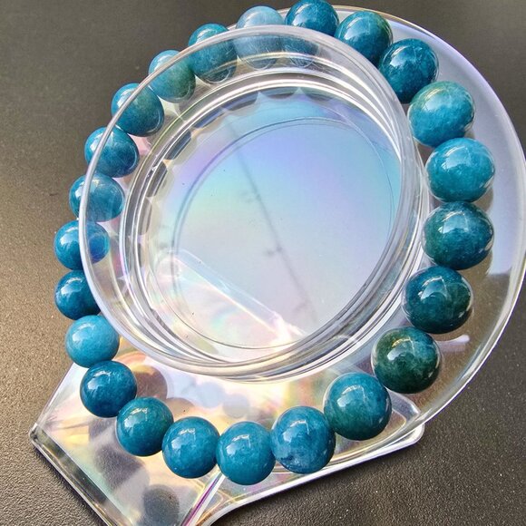 Blue Apatite ✦ Handmade Bracelet ✦ 8mm Beads Elastic Gemstone Jewelry NWT - Picture 6 of 9